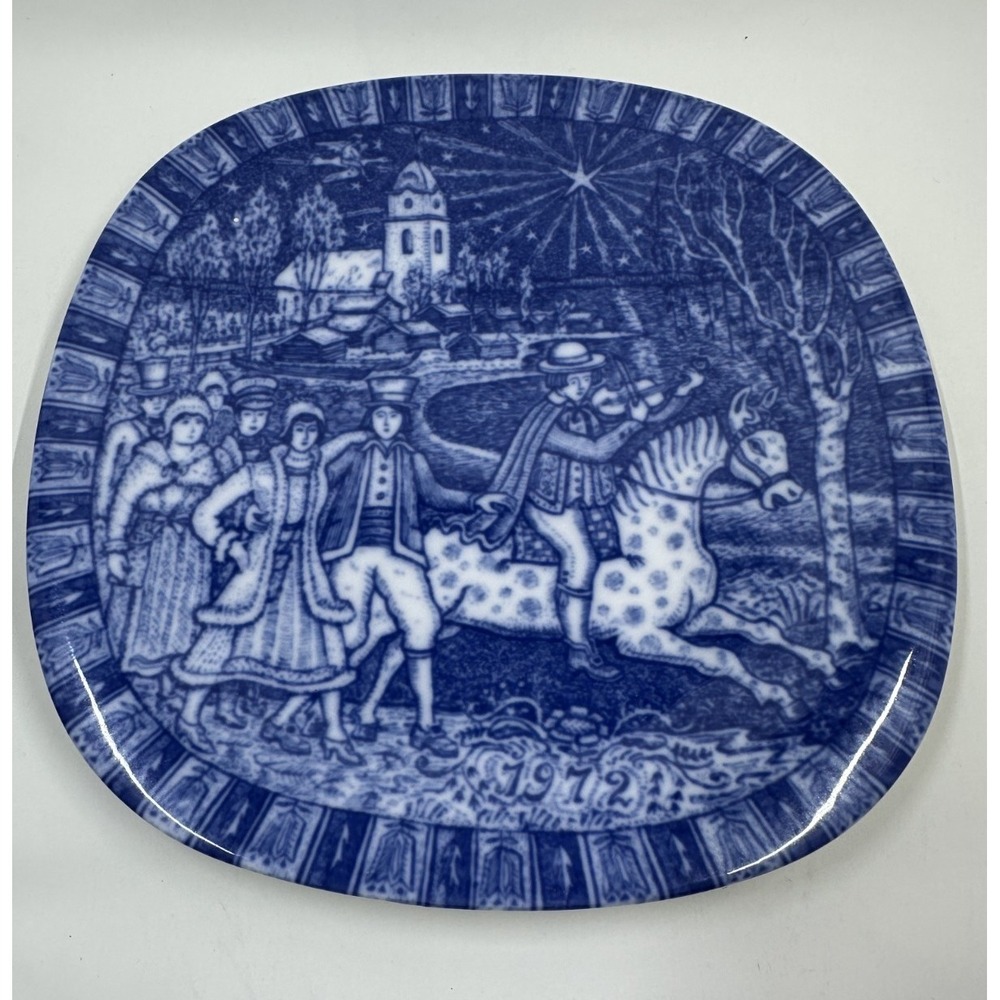 Rorstrand Julen 1972 Christmas Plate‎ Sweden Blue White Porcelain Wall Decor